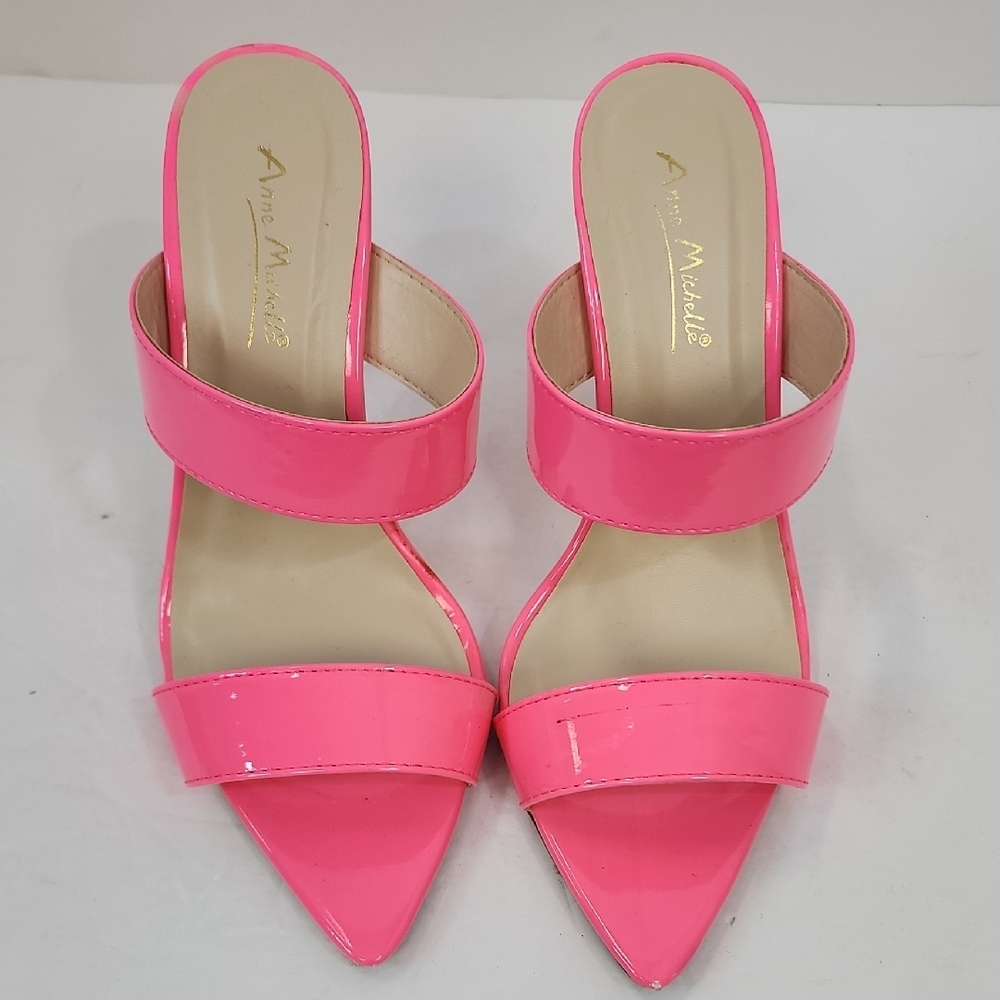 Anne Michelle Neon Pink Mule Heels, Size 7